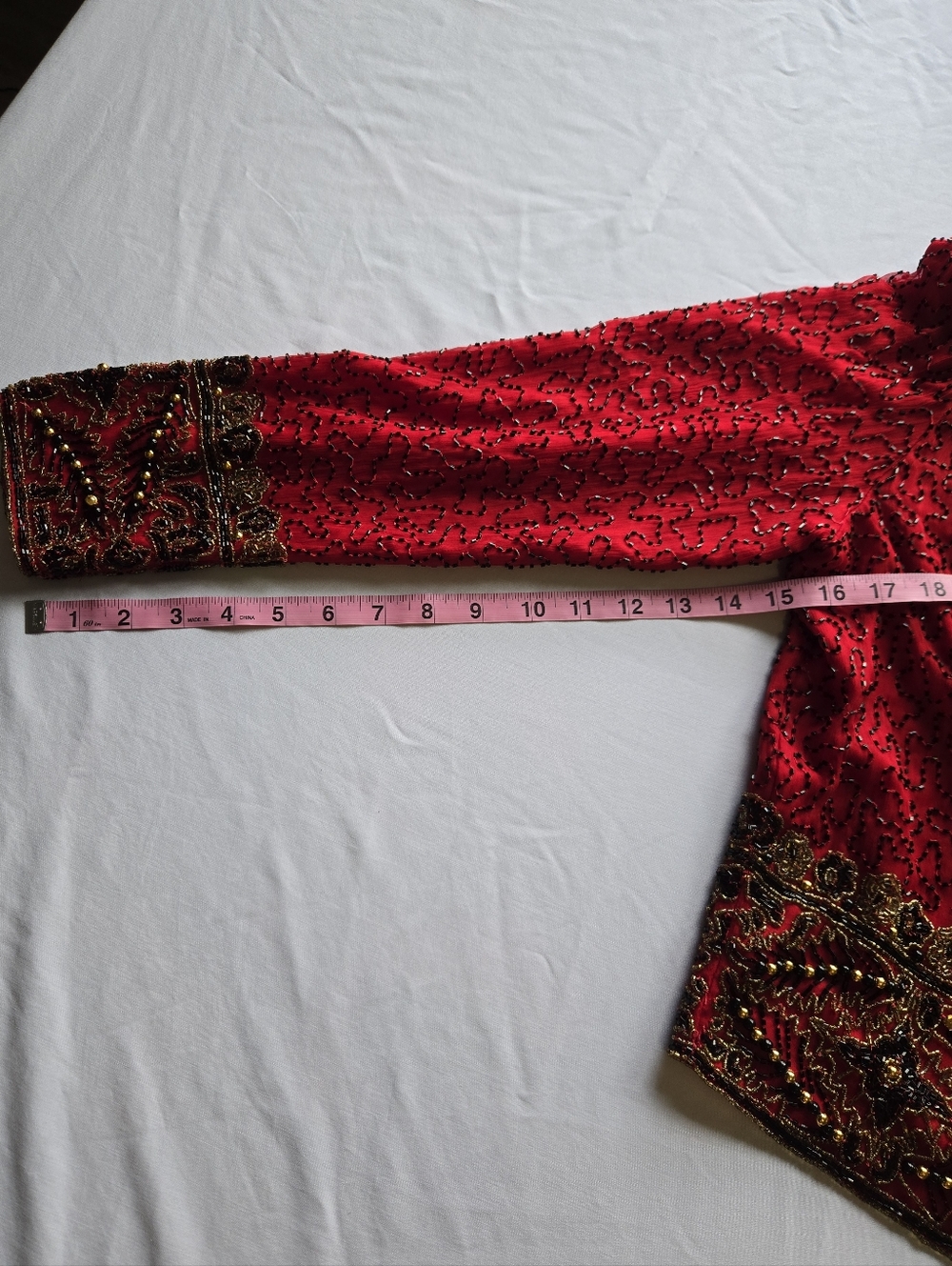 Laurence Kazar Vintage Silk Sequin Beaded Bolero Jacket Red Gold Holiday - Picture 11 of 12